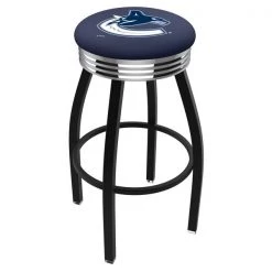 Holland Bar Stool Co. 30" Blk Wrinkle Vancouver Canucks Swivel Bar Stool, Chrome Ring
