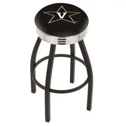 Holland Bar Stool Co. 25" Blk Wrinkle Vanderbilt Swivel Bar Stool, Chrome Ring