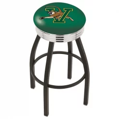 Holland Bar Stool Co. 25" Blk Wrinkle Vermont Swivel Bar Stool, Chrome Ring