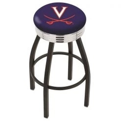 Holland Bar Stool Co. 25" Blk Wrinkle Virginia Swivel Bar Stool, Chrome Ring