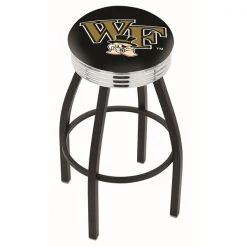Holland Bar Stool Co. 30" Blk Wrinkle Wake Forest Swivel Bar Stool, Chrome Ring