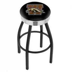Holland Bar Stool Co. 30" Blk Wrinkle Western Michigan Swivel Bar Stool, Chrome Ring