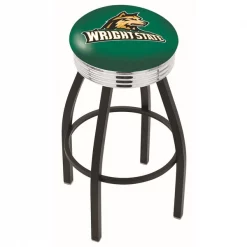 Holland Bar Stool Co. 30" Blk Wrinkle Wright State Swivel Bar Stool, Chrome Ring