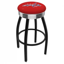 Holland Bar Stool Co. 25" Blk Wrinkle Washington Capitals Swivel Bar Stool, Chrome Ring