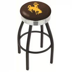 Holland Bar Stool Co. 30" Blk Wrinkle Wyoming Swivel Bar Stool, Chrome Ring