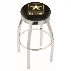 Holland Bar Stool Co. 30" Chrome U.S. Army Swivel Bar Stool, Accent Ring