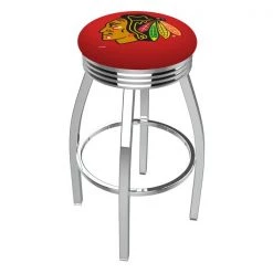 Holland Bar Stool Co. 25" Chrome Chicago Blackhawks Swivel Bar Stool, Accent Ring