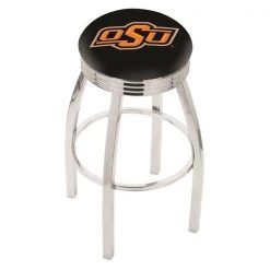 Holland Bar Stool Co. 25" Chrome Oklahoma State Swivel Bar Stool, Accent Ring