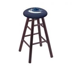 Holland Bar Stool Co. Oak Counter Stool, Dark Cherry Finish, Vancouver Canucks Seat