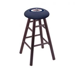 Holland Bar Stool Co. Oak Counter Stool, Dark Cherry Finish, Winnipeg Jets Seat