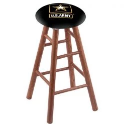 Holland Bar Stool Co. Oak Counter Stool, Medium Finish, U.S. Army Seat