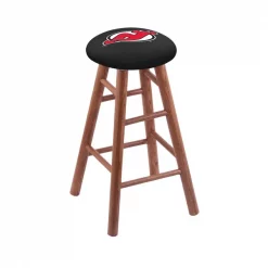 Holland Bar Stool Co. Oak Counter Stool, Medium Finish, New Jersey Devils Seat
