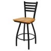 Holland Bar Stool Co. 30" Swivel Bar Stool, Black Wrinkle, Med Oak Seat