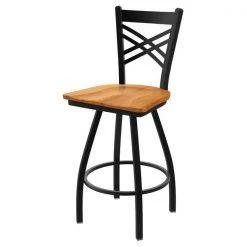 Holland Bar Stool Co. 30" Swivel Bar Stool, Black Wrinkle, Med Maple Seat