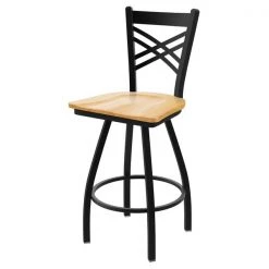 Holland Bar Stool Co. 30" Swivel Bar Stool, Black Wrinkle, Nat Oak Seat