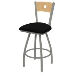 Holland Bar Stool Co. 30" Swivel Counter Stool, SS Finish, Nat Back, Black Vinyl Seat