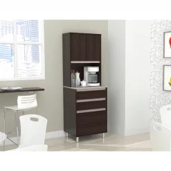 Inval Breakroom Cabinet With 4-Doors and 3-Drawers 23.62 in W x 11.89 in D x 70.87 in H in Espresso and Amber Grey