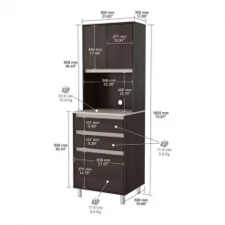 Inval Breakroom Cabinet With 4-Doors and 3-Drawers 23.62 in W x 11.89 in D x 70.87 in H in Espresso and Amber Grey -Kitchen & Dining Furniture Sales Store Inval20America20LLC ALxx3913xxIOS