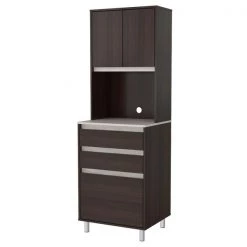 Inval Breakroom Cabinet With 4-Doors and 3-Drawers 23.62 in W x 11.89 in D x 70.87 in H in Espresso and Amber Grey -Kitchen & Dining Furniture Sales Store Inval20America20LLC ALxx3913xxPLAIN