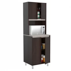 Inval Breakroom Cabinet With 4-Doors and Open Space 23.62 in W x 11.89 in D x 70.87 in H in Espresso and Amber Grey -Kitchen & Dining Furniture Sales Store Inval20America20LLC ALxx4013xxDETAIL