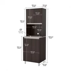 Inval Breakroom Cabinet With 4-Doors and Open Space 23.62 in W x 11.89 in D x 70.87 in H in Espresso and Amber Grey -Kitchen & Dining Furniture Sales Store Inval20America20LLC ALxx4013xxISO