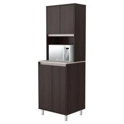 Inval Breakroom Cabinet With 4-Doors and Open Space 23.62 in W x 11.89 in D x 70.87 in H in Espresso and Amber Grey -Kitchen & Dining Furniture Sales Store Inval20America20LLC ALxx4013xxRIGHT