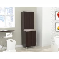 Inval Breakroom Cabinet With 4-Doors 23.62 in W x 11.89 in D x 70.87 in H in Espresso and Amber Grey