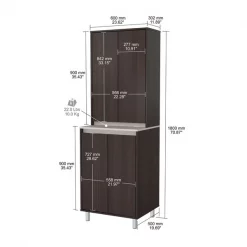 Inval Breakroom Cabinet With 4-Doors 23.62 in W x 11.89 in D x 70.87 in H in Espresso and Amber Grey -Kitchen & Dining Furniture Sales Store Inval20America20LLC ALxx4113xxISO