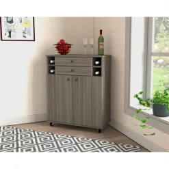 Inval Buffet Cabinet 28.89 in. W x 16.9 in. D x 35.03 in. H 2-Door in Smoke Oak