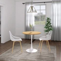 Jamesdar Kurv Café Table 31.5" Medium Oak/White Base -Kitchen & Dining Furniture Sales Store James20Dar20LLC JTAB200xxMOWHxx01xxCHxx23d112