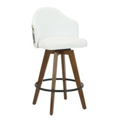 Lumisource Ahoy Counter Stool in Walnut and White Fabric with Floral Design