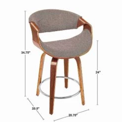 Lumisource Curvini Counter Stool in Walnut Wood and Light Grey Fabric, PK 2 -Kitchen & Dining Furniture Sales Store LumiSource20LLC B24xxCRVNIRxxWLLGY2xxDIMxxb2c428