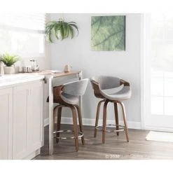 Lumisource Curvini Counter Stool in Walnut Wood and Light Grey Fabric, PK 2 -Kitchen & Dining Furniture Sales Store LumiSource20LLC B24xxCRVNIRxxWLLGY2xxxx12xxxx3d40b7