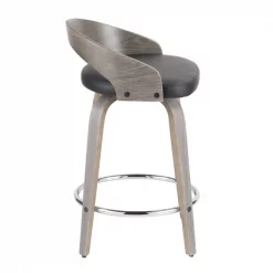 Lumisource Grotto Counter Stool with Light Grey Wood and Black Faux Leather, PK 2 -Kitchen & Dining Furniture Sales Store LumiSource20LLC B24xxGROTTORxxLGYxxBK2xxxx4xxxx5f8fd6