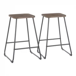 Lumisource Zac Counter Stool in Black Metal and Espresso Wood, PK 2