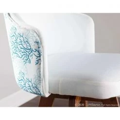 Lumisource Ahoy Counter Stool in Walnut and White Fabric with Blue Coral Design -Kitchen & Dining Furniture Sales Store LumiSource20LLC B26xxAHOYxxCORALxxWLWxxxx11xxxxe92e1d