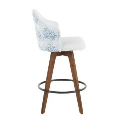 Lumisource Ahoy Counter Stool in Walnut and White Fabric with Blue Coral Design -Kitchen & Dining Furniture Sales Store LumiSource20LLC B26xxAHOYxxCORALxxWLWxxxx2xxxxd03ad4