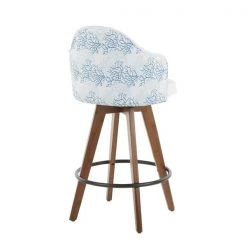 Lumisource Ahoy Counter Stool in Walnut and White Fabric with Blue Coral Design -Kitchen & Dining Furniture Sales Store LumiSource20LLC B26xxAHOYxxCORALxxWLWxxxx3xxxxc74778