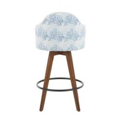 Lumisource Ahoy Counter Stool in Walnut and White Fabric with Blue Coral Design -Kitchen & Dining Furniture Sales Store LumiSource20LLC B26xxAHOYxxCORALxxWLWxxxx4xxxx661aee