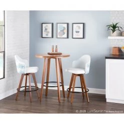Lumisource Ahoy Counter Stool in Walnut and White Fabric with Blue Coral Design -Kitchen & Dining Furniture Sales Store LumiSource20LLC B26xxAHOYxxCORALxxWLWxxxx8xxxx3e5a08