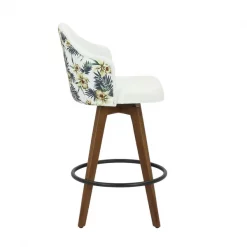 Lumisource Ahoy Counter Stool in Walnut and White Fabric with Floral Design -Kitchen & Dining Furniture Sales Store LumiSource20LLC B26xxAHOYxxFLORALxxWLWxxxx2xxxx848fb0