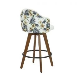 Lumisource Ahoy Counter Stool in Walnut and White Fabric with Floral Design -Kitchen & Dining Furniture Sales Store LumiSource20LLC B26xxAHOYxxFLORALxxWLWxxxx3xxxx9c9d2a
