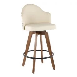 Lumisource Ahoy Counter Stool in Walnut and Cream Faux Leather
