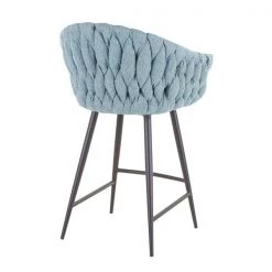 Lumisource Braided Matisse Counter Stool in Grey Faux Leather and Blue Fabric -Kitchen & Dining Furniture Sales Store LumiSource20LLC B26xxBRAIDMATxxBKBUxxxx3xxxx0b5c13