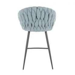 Lumisource Braided Matisse Counter Stool in Grey Faux Leather and Blue Fabric -Kitchen & Dining Furniture Sales Store LumiSource20LLC B26xxBRAIDMATxxBKBUxxxx4xxxx859800