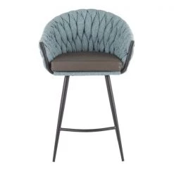 Lumisource Braided Matisse Counter Stool in Grey Faux Leather and Blue Fabric -Kitchen & Dining Furniture Sales Store LumiSource20LLC B26xxBRAIDMATxxBKBUxxxx5xxxx613107