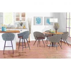 Lumisource Braided Matisse Counter Stool in Grey Faux Leather and Blue Fabric -Kitchen & Dining Furniture Sales Store LumiSource20LLC B26xxBRAIDMATxxBKBUxxxx8xxxx98df39