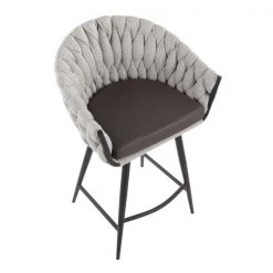 Lumisource Braided Matisse Counter Stool in Grey Faux Leather and Cream Fabric -Kitchen & Dining Furniture Sales Store LumiSource20LLC B26xxBRAIDMATxxBKCRGYxxxx6xxxxc91295