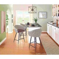 Lumisource Braided Matisse Counter Stool in Grey Faux Leather and Cream Fabric -Kitchen & Dining Furniture Sales Store LumiSource20LLC B26xxBRAIDMATxxBKCRGYxxxx8xxxxb7b938