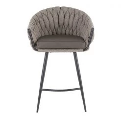 Lumisource Braided Matisse Counter Stool in Grey Faux Leather and Grey Fabric -Kitchen & Dining Furniture Sales Store LumiSource20LLC B26xxBRAIDMATxxBKGYxxxx5xxxx043bce